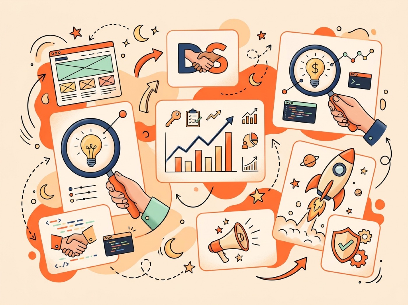 Illustration éditoriale des services de création de site web